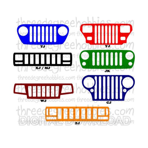 Jeep Grills Digital Download SVG DXF EPS by ThreeDegreeHobbies Jeep Tattoo, Jeep Images, Jeep Svg, Grill Logo, Diy Cnc Router, Jeep Decals, Jeep Grill, Car Furniture, Fly Tying Patterns