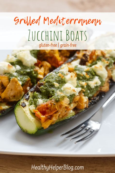 Grilled Mediterranean Zucchini Boats • Healthy Helper Zucchini Planks, Zucchini Boats Healthy, Mediterranean Zucchini, Multicultural Recipes, Plank Salmon, Cedar Plank Salmon, Fitness Blogs, Seasonal Fruit, Zucchini Boats