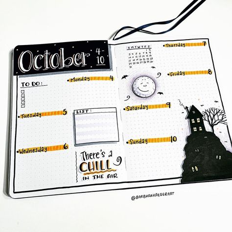 Spooky Bullet Journal, Bujo October, Notebook Profile, Bullet Journal Halloween, Journal Sample, Witch Planner, 2024 Bujo, Bullet Journal Work, Bujo Weekly Spread