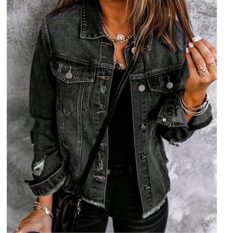 Luxe Black Vintage Wash Distressed Oversized Button Jean Jacket S M L Xl, Viscose Blend, Ships In 7-8 Days Black Oversized Buttoned Outerwear, Washed Black Long Sleeve Outerwear With Snap Buttons, Black Oversized Outerwear With Buttons, Oversized Black Outerwear With Buttons, Long Sleeve Outerwear In Washed Black With Snap Buttons, Long Sleeve Washed Black Outerwear With Snap Buttons, Fall Long Sleeve Denim Jacket With Buttons, Washed Black Denim Jacket With Button Closure, Oversized Button-up Outerwear With Frayed Hem