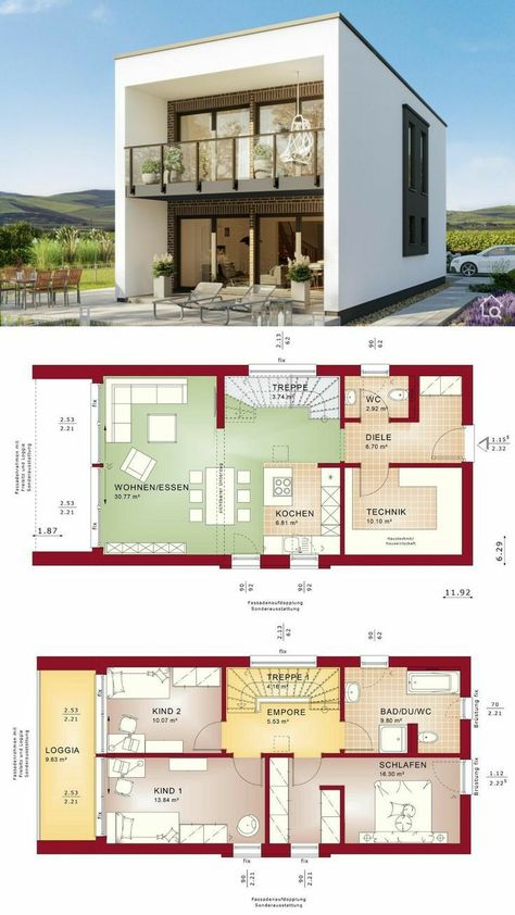 3 Bed Rooms House Plans 2 Floor, Drawing Rendering, Town House Plans, Architecture Design Ideas, Narrow House Designs, Flat Roof House, Concept Inspiration, Narrow Lot House Plans, House Floor Design