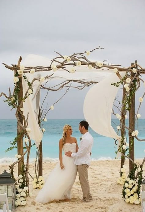 Rustic Driftwood Style Beach Wedding Arch Ideas with Flowy Fabric Wedding Arch Tulle, Beach Wedding Arch, Wedding Arch Rustic, Wedding Arch Flowers, Arch Flowers, Arch Decoration Wedding, Cruise Wedding, Caribbean Wedding, Wedding Beach Ceremony