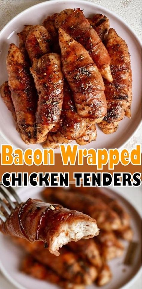 Bacon Wrapped Chicken Tenders Recipe | 100KRecipes Easy Delish Dinner Recipes, Chicken Tenders Wrapped In Bacon Baked, Chicken Tenderloins Wrapped In Bacon, Chicken Tenders And Bacon Recipes, Bacon Wrap Chicken Tenders, Keto Bacon Wrapped Chicken Tenders, Bacon Chicken Wrap, Baked Bacon Wrapped Chicken Tenders, Carnivore Chicken Tenders