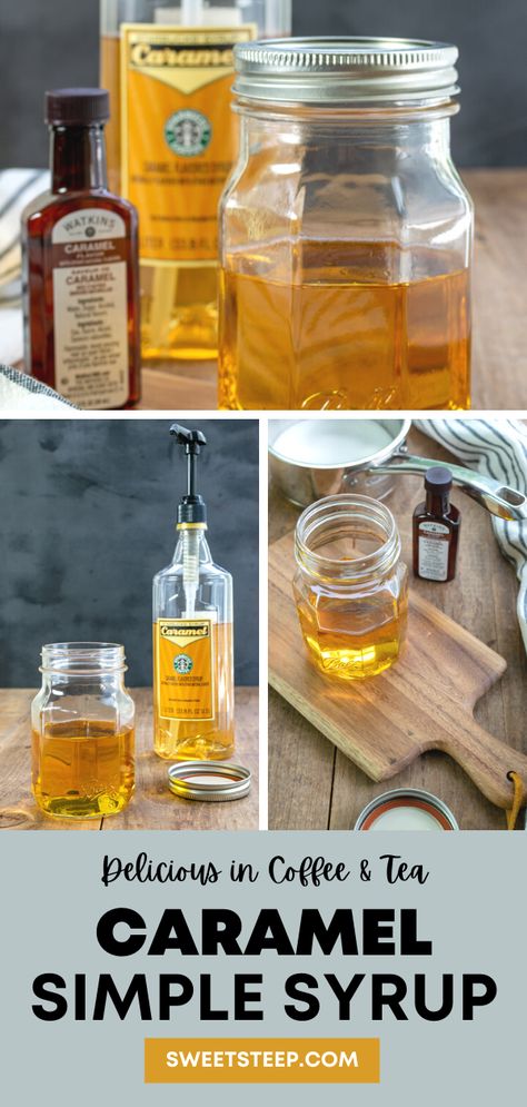 Cold Brew Coffee Syrup Recipe, Caramel Simple Syrup Recipe, Caramel Simple Syrup, Syrup Recipe For Coffee, Homemade Lattes, Caramel Syrup Recipe, Caramel Coffee Syrup, Syrup For Coffee, Homemade Coffee Syrup