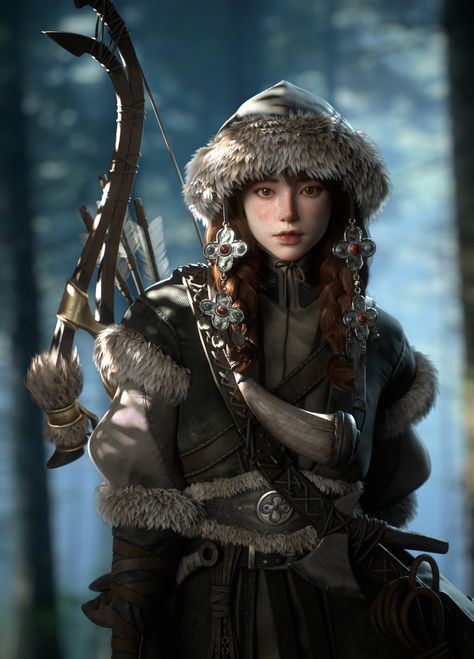 ArtStation - Hunter, AHyun Kim Fantasy Hunter Outfit, Female Hunter Art, Hunter Woman, Dragon Hunter, Dragon Hunters, Female Hunter, Hunter Art, Hunter Girl, Hunter Outfit