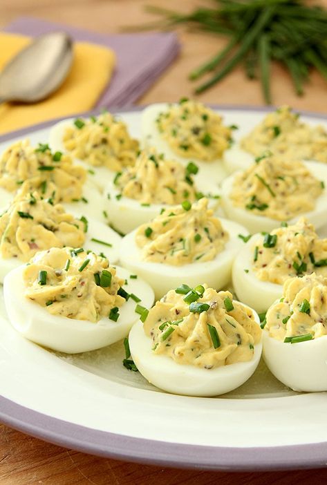 If you like deviled eggs, you'll love these Deviled Eggs with Lemon Zest, Capers and Chives. So flavorful and pretty to boot! Deviled Eggs With Relish, Recipes Jamaican, Eggs Deviled, Easy Peel Eggs, Chives Recipe, Devilled Eggs, Eggs Recipes, Patti Labelle, Bacon Deviled Eggs