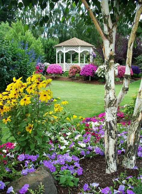 Backyard Flowers Garden, Backyard Flowers, Garden Gazebo, Beautiful Backyards, Gorgeous Gardens, Garden Structures, Garden Cottage, Spring Garden, Dream Garden