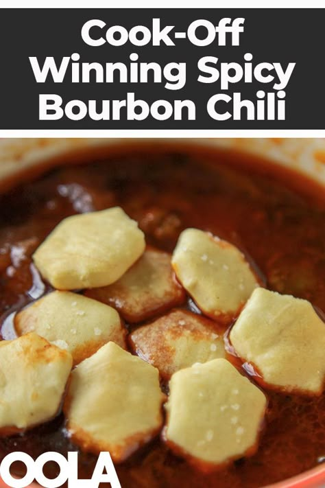 Spicy bourbon chili that won our office chili cook-off! How To Win A Chili Cookoff, Office Chili Cookoff, Maple Bourbon Chili, Famous Chili Recipe, Unique Chili Recipe Award Winning, Bourbon Chili Recipe, Bourbon Chili, Sunday Chili, Homemade Taffy