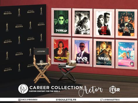 The Sims Resource - Career Collection #1 Actor Sims 4 Actor Career, Sims 4 Actor Cc, Jobs Sims 4, Movie Studio Set, Simlish Cc, Boys Posters, Oscar Award, Sims 4 Teen, Movie Studio