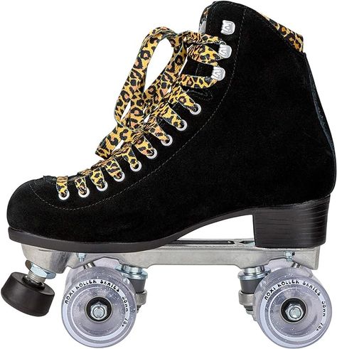 FASHIONABLE AND STYLISH DESIGN - The Moxi Panther skate boots have a sleek black design. The skates black suede body offers extra abrosion resistance on tough surface. The skates are accented with a panther-print lining and laces. The Moxi Pather is on the prowl for a good time! #AD Roller Skates Black, Moxi Skates, Kayak Paddles, Quad Roller Skates, Panther Print, Quad Skates, Snowboard Bag, Skateboard Wheels, Roller Girl