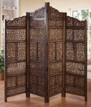 Amazon.com - 4- Panel Classy Wood Decorative Privacy Screen $308 Wooden Partition, Wooden Partitions, Wood Room Divider, 4 Panel Room Divider, Wooden Room Dividers, Partition Screen, Brown Rooms, Folding Room Dividers, Wooden Room