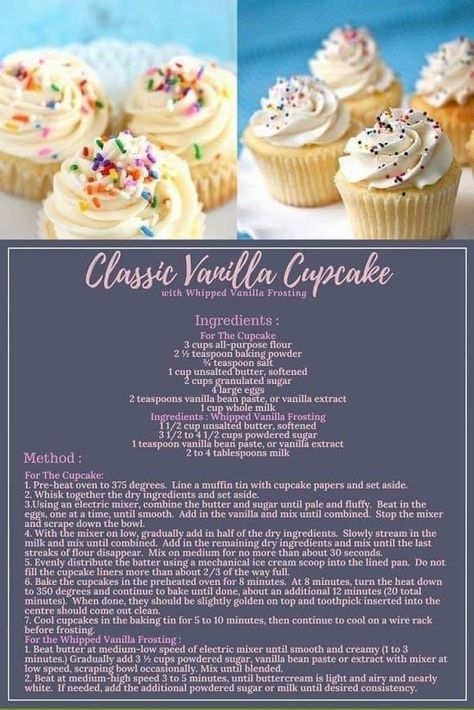 Whipped Vanilla Frosting Recipe, Cupcake Recipes Vanilla, Unique Cupcake Recipes, Desert Easy, Whipped Vanilla Frosting, Vanilla Frosting Recipe, Homemade Dessert Recipes, Basic Cupcake Recipe, Madeira Cake