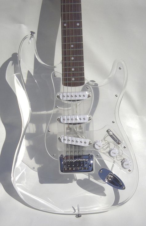 Glass Guitar Aesthetic, Glass Electric Guitar, Clear Guitar, Gitar Vintage, Glass Guitar, Instruments Art, Electric Guitar Design, Guitar Obsession, Guitar Electric