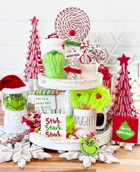 Grinch Tiered Tray, Grinch Trees, Mr Grinch, Grinch Party, Tier Tray Decor, Grinch Christmas, The Grinch, Happy Tuesday, Creative Home