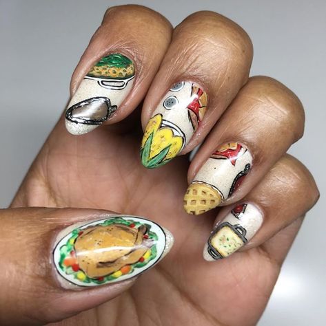 30 Stunning Thanksgiving Nail Design Ideas For 2020 Thanksgiving Food Nails, Turkey Nails Designs, Nail Designs Thanksgiving, Nail Art Thanksgiving, Nail Designs 2022, Thanksgiving Nail Ideas, Turkey Nails, Fall Thanksgiving Nails, Food Nails