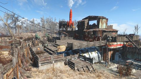 Red Rocket Continued - Album on Imgur Fallout 4 Red Rocket Settlement, Red Rocket Fallout, Gas Station Wallpaper, Wasteland Party, Fallout 4 Settlement, Fallout Artwork, Fallout Settlement, Fallout 4 Settlement Ideas, Apocalypse Landscape