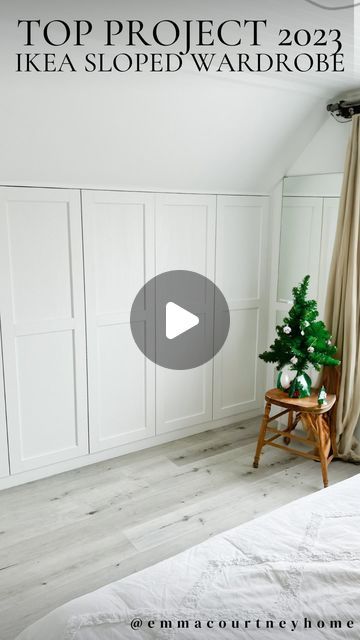 Emma Courtney | Design & DIY on Instagram: "Sloped Wardrobe Hack using IKEA ✨ full tutorial on emmacourtneyhome.com Counting down to new years by rounding up the top projects and reels of the year. This one wins for top project and reel of the year and it’s the one I’m most proud of for many reasons! I spent hours and hours on the project “roll out” making sure I had an in depth tutorial on my blog, YouTube, and prepared a series of parts for short form video platforms. Plus it just turned out really good from a project standpoint 🥰 #diyprojects #doityourselfproject #diyinspiration #diyhomedecor #diyhome #diynetwork #diyrenovation #diyhomeprojects #diyhomeimprovement #diyhomedecorating #ikeahacks #ikeahacker #ikeahome #ikeacanada" Sloped Wall, Ikea Wardrobe Hack, Ikea Canada, Pitched Ceiling, Ikea Wardrobe, Storage Solutions Bedroom, Ikea Home, Panel Wall, Diy Renovation