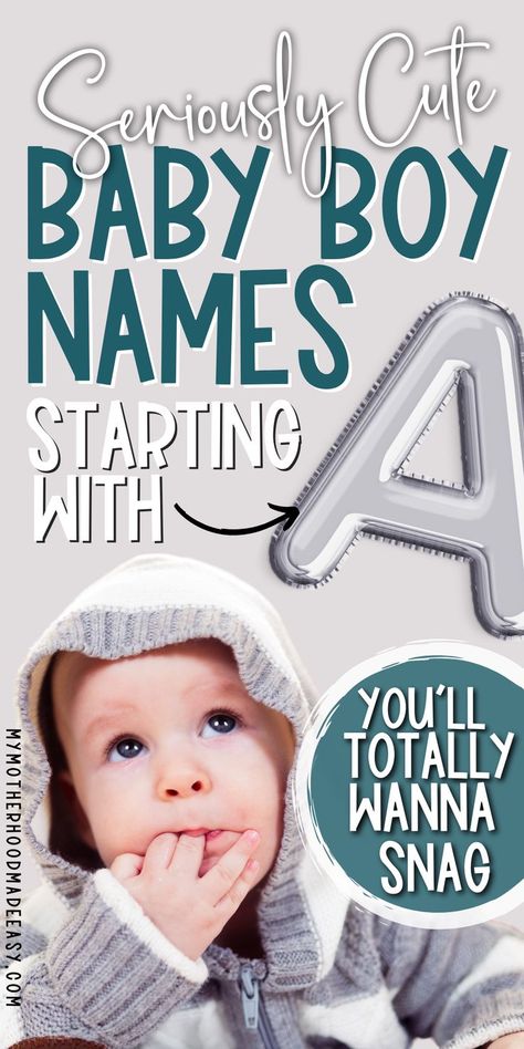 Looking for cute baby boy names starting with A? We've gathered a list of some of our favorite boy names that begin with A. Baby boy names starting with A with meanings. #babyboy #boynames #babyboynames #strongboynames #biblicalboynames #beautifulboynames #cutebabyboynames #countrybabyboynames #southernbabyboynames #babyboynamesstartingwithA #oldfashionedbabyboynames #uniquebabyboynames #rarebabyboynames Boy Names Starting With A, Southern Baby Boy Names, Country Baby Boy Names, A Names, Southern Boy Names, Uncommon Baby Boy Names, Baby Boy Name List, Vintage Baby Names