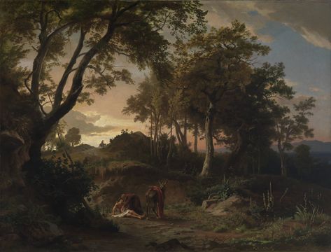 🖼️ Spotlight on a masterpiece: Johann Wilhelm Schirmer’s “The Evening, the Rescue of the Injured Hiker by the Good Samaritan” (1857). A pivotal piece in the 19th-century Romantic landscape painting movement, this artwork merges the serene beauty of a dusky evening landscape with a profound narrative of human compassion and community. 🎨 Schirmer’s artistic approach is characterized by his meticulous attention to natural detail and his capacity to infuse landscapes with emotive power, a style ... Art Residency, Evening Landscape, The Good Samaritan, Romantic Landscape, Landscapes Paintings, Good Samaritan, Classical Art, Art Movement, Cool Design