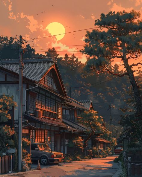 sunrise somewhere in Japan ☀️   ⠀⠀⠀⠀⠀⠀⠀⠀⠀⠀⠀ 🔗 https://linktr.ee/whimcity ✉️ DM for collabs ⠀⠀⠀⠀⠀⠀⠀⠀⠀ 🔗 #illustration 🔗 #chillvibes 🔗 #studioghibli 🔗 #aiartcommunity 🔗 #animelover 🔗 #ghibli 🔗 #animeart 🔗 #animestyle 🔗 #mangaart 🔗 #lofi 🔗 #japanlover Ghibli Fall Aesthetic, Ghibli Autumn, Evening Scenery, Lofi Wallpaper, Lofi Art, Japan Vibes, Nature Japan, Ghibli Aesthetic, Sunrise Art