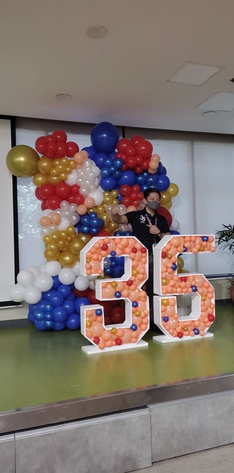 Made it for Flour Daniels Inc Phil for their 35th company anniversary Company Anniversary, 35th Anniversary, Number Balloons, Balloon Decorations, Made It, Flour, Balloons, Wall, Quick Saves