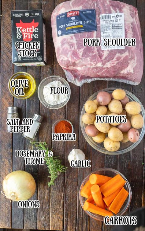 All the ingredients needed for this roasted pork shoulder. How To Cook Pork Shoulder In Crock Pot, How To Cook A Pork Shoulder Roast, Picnic Pork Roast Recipes, Recipes With Pork Shoulder, Shoulder Roast Recipes Crockpot, Pork Shoulder Crock Pot Recipes, Recipes For Pork Shoulder, Picnic Roast Recipes, Pork Picnic Roast Recipes