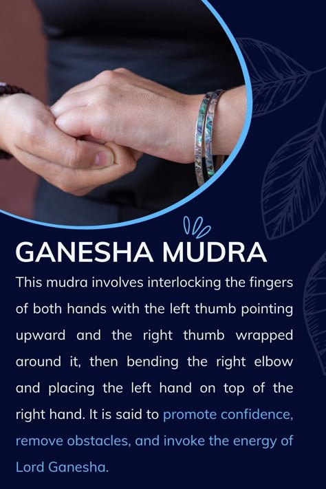 Ganesha Mudra Confidence Mudra, Ganesh Mudra, Ganesha Mudra, Mudras Meanings, Chakra Meditation Guided, Hand Mudra, Pressure Point Therapy, Yoga Mudra, Yoga Mudras