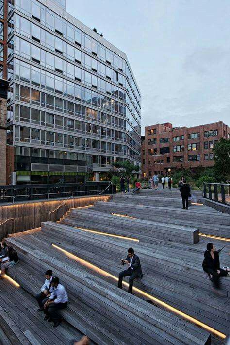 Place - Making:  Stairs in urban and public spaces Highline Park, Landscape Stairs, White Stool, Public Space Design, Urban Landscape Design, Urban Lighting, Public Seating, Urban Furniture, Landscape Architecture Design