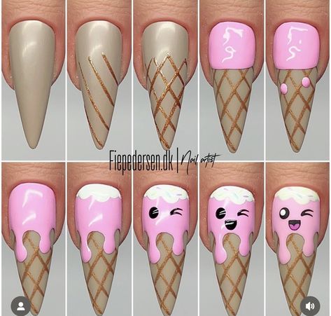 Nail Art Ideas Step By Step, Nails Design Step By Step, Ramen Noodle Nails, Smores Nails, Nail Art Designs Cartoon, Nail Design Step By Step, Step By Step Nail Art Easy, Step By Step Nails, How To Draw Nail Art