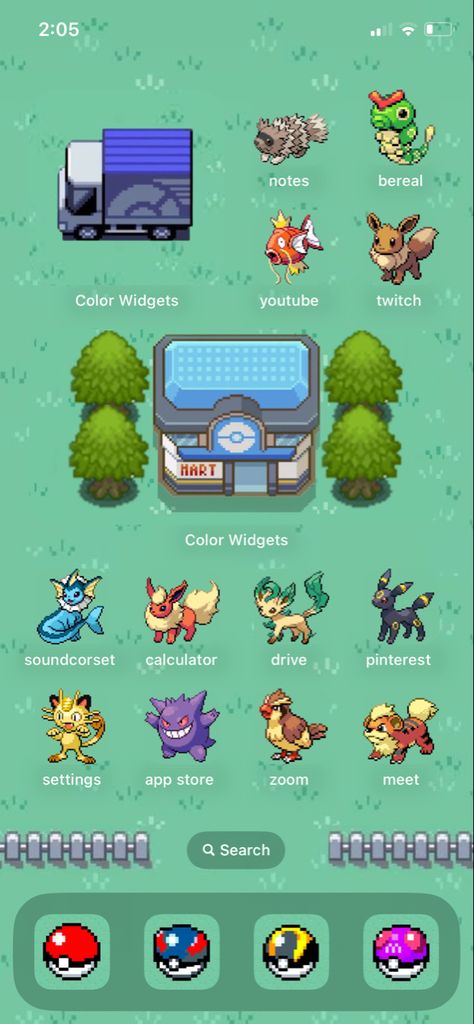 Pokemon Homescreen, Pokemon App, Iphone Widgets, Pokémon Diamond, Ios Layout, Pokemon Theme, Phone Inspo, Phone Aesthetic, Iphone Organization