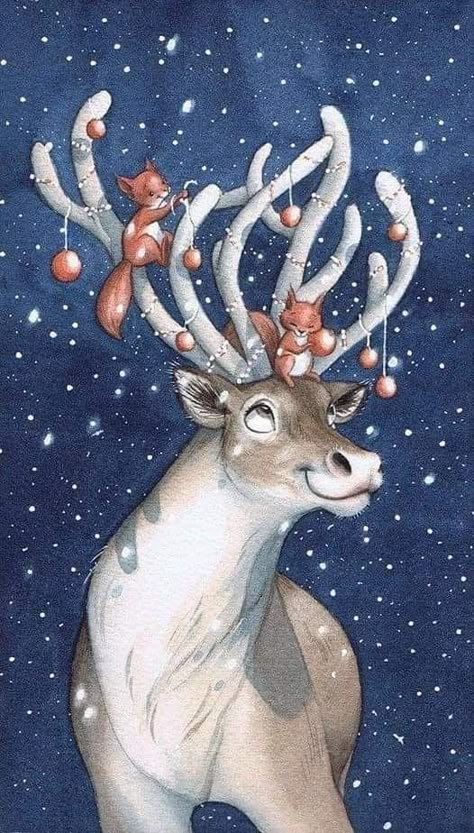 A Deer, Christmas Drawing, Art And Illustration, Christmas Paintings, Christmas Illustration, Christmas Wood, Cool Paintings, Christmas Images, Christmas Watercolor