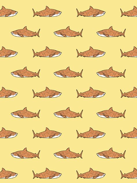 Cartoon Sea Animals, Shark Pattern, Yellow Fish, Tiger Shark, Orange Background, Yellow Aesthetic, Animal Wallpaper, Sea Animals, Aesthetic Backgrounds