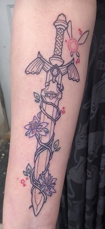 Loz Tattoo Ideas, Cute Zelda Tattoo, Zelda Inspired Tattoo, Mastersword Zelda Tattoo, Zelda Matching Tattoos, Zelda Dragon Tattoo, Totk Tattoo, Silent Princess Tattoo, Zelda Tattoo Sleeve