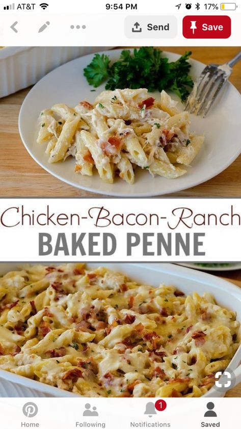 Chicken Bacon Ranch Bake, Desserts Nutella, Shredded Cooked Chicken, Bacon Ranch Pasta, Dessert Halloween, Chicken Bacon Ranch Pasta, Baked Penne, Ranch Pasta, Chicken Bacon Ranch