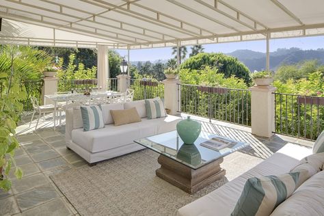 Mark Wahlberg House, Outdoor Deck Decorating, Second Floor Deck, Beverly Hills Mansion, Mediterranean Style Home, Outdoor Terrace, Mansions For Sale, Decks Backyard, Mark Wahlberg