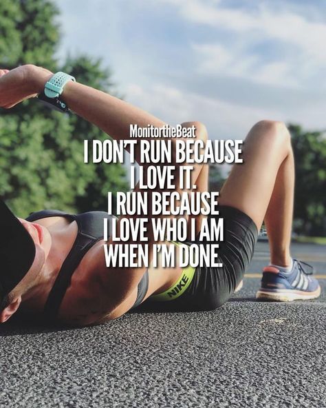 I don't run because I love it.  I run because I love who I am when I'm done. Running Motivation Quotes, Motivation Pictures, Outfit Gym, Yoga Beginners, Yoga Outfits, Running Quotes, Running Inspiration, Motivation Fitness, Running Tips