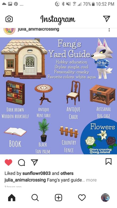 Animal Crossing Gift Guide Shino, Fang Acnh Yard, Fang Acnh, Villager Aesthetic, Acnh Tips, Acnh Villagers, Country Fences, Animal Crossing Guide, Acnh Designs