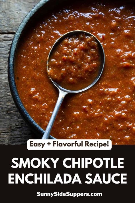 This homemade enchilada sauce is easy to make and perfectly spiced with smoky chipotles in adobe sauce, cumin and oregano. It's SO GOOD! Chipotle Enchilada Sauce, Chipotle Adobo Sauce, Avocado Enchiladas, Adobe Sauce, Chipotle In Adobo Sauce, Beef Enchilada Recipe, Beef Enchilada, South American Recipes, Chipotle Peppers