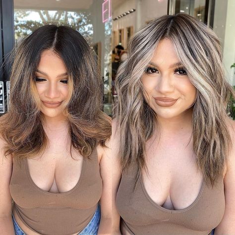 Aly aka Shalyssa on Instagram: “Had to bring this one back for my final entry for the @oneshothairawards 💫 There’s something about the end result of a successful color…” Transition From Black To Blonde Hair, Brunette To Ash Blonde Before And After, Blonde To Black Hair Transformation, Hair Color For Graying Hair, Black To Blonde Transformation, Reverse Balayage Blonde To Brown Before And After, Blonde Hair On Mexican Women, Heavy Highlights On Dark Hair, Ash Blonde Hair Color Ideas