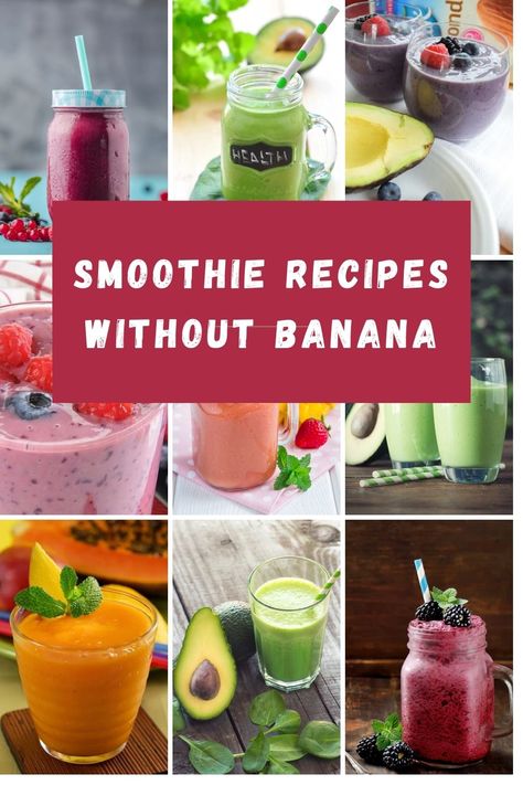 Collage of smoothie recipes made without banana Smoothie Recipes Without Banana, Smoothie Recipe Without Banana, Smoothies Without Bananas, Magic Bullet Smoothie Recipes, Protien Smoothies Recipes, Smoothie Without Banana, Winter Smoothies, Bullet Recipes, Antioxidant Smoothie