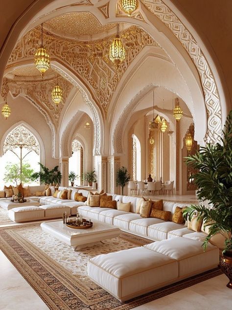 Living Room Arabic Style, Arab Style Living Room, Arab House Design, Arab Villa, Luxury Modern Moroccan Interior Design, Arab Decoration, Arab Interior, Arabic Style Living Room, Arabian Living Room