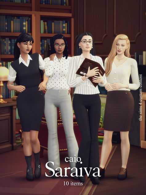 Welcome to the Saraiva Set, a collection for those who appreciate eyeglasses and the librarian vibes.

I hope you enjoy it. 😍

Public Release December 8. Four One Direction, Mods Sims 4, Muebles Sims 4 Cc, The Librarian, Sims 4 Mm Cc, Tumblr Sims 4, Sims 4 Cc Folder, Sims 4 Dresses, Sims 4 Characters