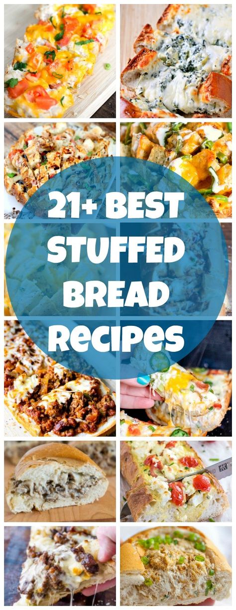 Stuffed bread is so versatile and perfect for meals or appetizers. Whip up a loaf on game-day, for a pot-luck, or just to stay home and enjoy! Here's a list of the BEST STUFFED BREAD RECIPES! Bread Boat Recipes Dinners, Stuffed Bread Dinner Recipes, Recipes With Loaf Of Bread, Stuffed Breads Recipes, Stuffed Bread Appetizers, Stuffed Bread Loaf, Stuffed Italian Bread, Bread Boat Recipes, Stuffed Bread Recipes