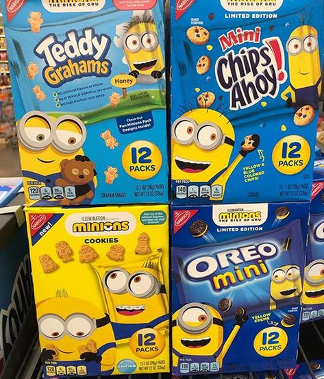 Minion Snacks, Mini Chips Ahoy, Minions Cookies, Minions Merchandise, Minion Cookies, Gourmet Lollipops, Minion Toy, Teddy Grahams, Instant Breakfast