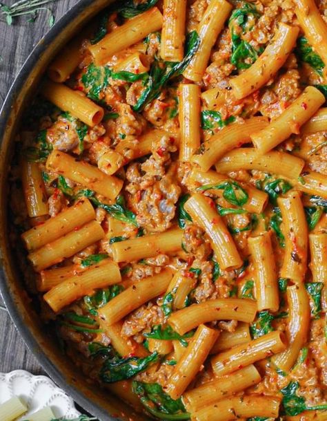 Recipes with Lisa Tuscan Rigatoni, Creamy Sausage Rigatoni, Rigatoni Recipe, Sausage Rigatoni, Rigatoni Recipes, Oven Meals, Tomato Cream Sauce, Resep Pasta, Italian Sausage Recipes