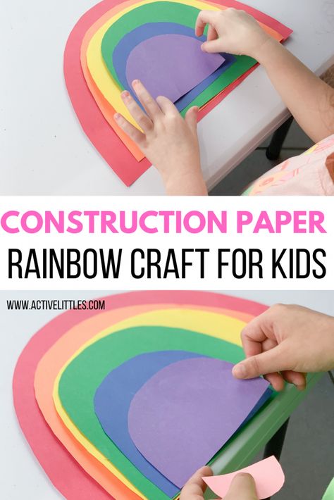 April Pre K Crafts, Construction Paper Rainbow Craft, Rainbow Projects For Kindergarten, Construction Paper Rainbow, Rainbow Construction Paper Craft, Rainbow Arts And Crafts Preschool, Prek Color Crafts, Handprint Rainbow Craft, Construction Paper Crafts Preschool