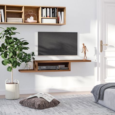 Shelf Entertainment Center, Floating Media Console, Wall Mount Entertainment Center, Wall Mounted Media Console, Floating Tv Shelf, Hall Entrada, Functional Tv Stand, Modern Media Console, Media Consoles