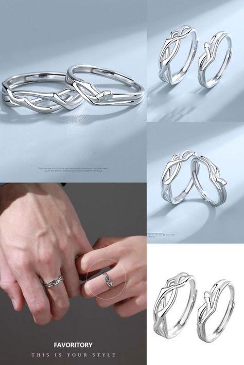 Romantic Design Branches Thorns Twine Wedding Rings Jewelry Gifts For Women Couple Silver Open Rings Ring Silver Design, Couple Ring Silver, Matching Wedding Ring Sets, Silver Bracelet Designs, Matching Wedding Rings, Open Rings, Retro Ring, Jewelry Wedding Rings, Romantic Design