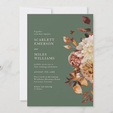 $3.03 | Elegant Sage Fall Wedding #watercolor floral, classy modern minimal, autumn wedding, fall colors, fall foliage, terracotta rust brown burnt orange, sage wedding, elegant botanical, copper leaves, rustic Sage Fall Wedding, Terracotta Floral Wedding, Popular Wedding Invitations, Wedding Invitation Trends, Stylish Wedding Invitation, Green Invitations, Sage Wedding, Wedding Themes Fall, Rustic Fall Wedding