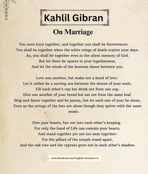 Kahlil Gibran On Marriage, Soul Words, Spirit Messages, Poems About Life, Khalil Gibran, Writing Motivation, Life Guide, Kahlil Gibran, Book Titles